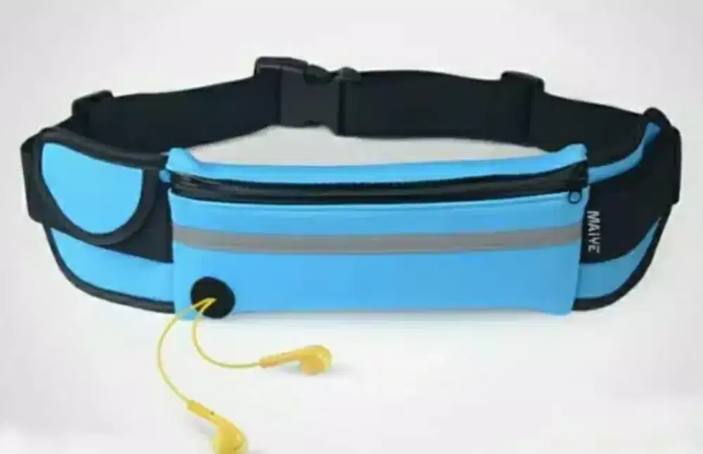 Tas Pinggang Olahraga 1 Kantong, Hitam dan Biru Muda, Waterproof