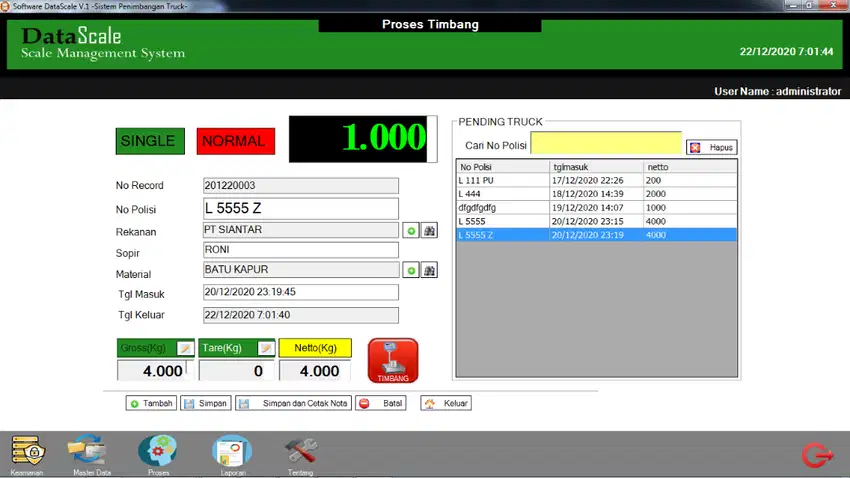 Software Jembatan Timbang Custom (DataScale)