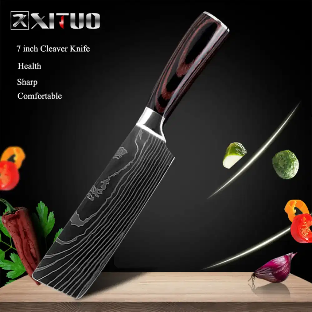 xituo pisau dapur chef damascus pattern 7inch cleaver knife