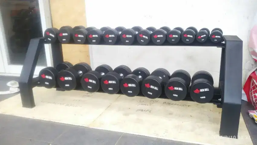 DUMBLE/ BARBEL SET PLUS RACK  UKURAN 2.5-20KG.IRON IRON BULL