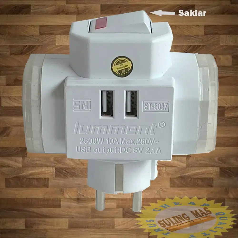 Steker Listrik Dengan Saklar Plus Charger Ponsel  (2.1A