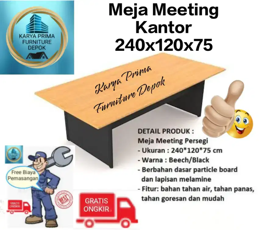 Meja Meeting Rapat 240x120x75 kuat awet baru 1.900.000 free ongkir