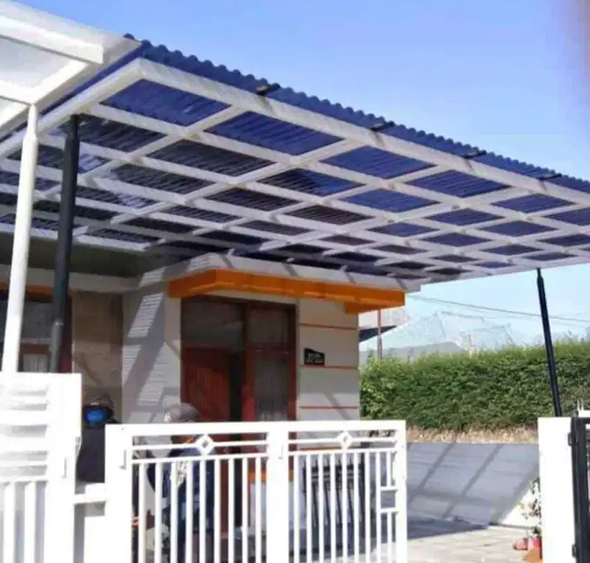 Kanopi minimalis rangka hollow atap solartuff