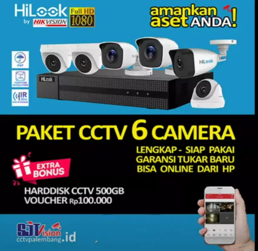 Paket lengkap 6 camera Hilook 2mp