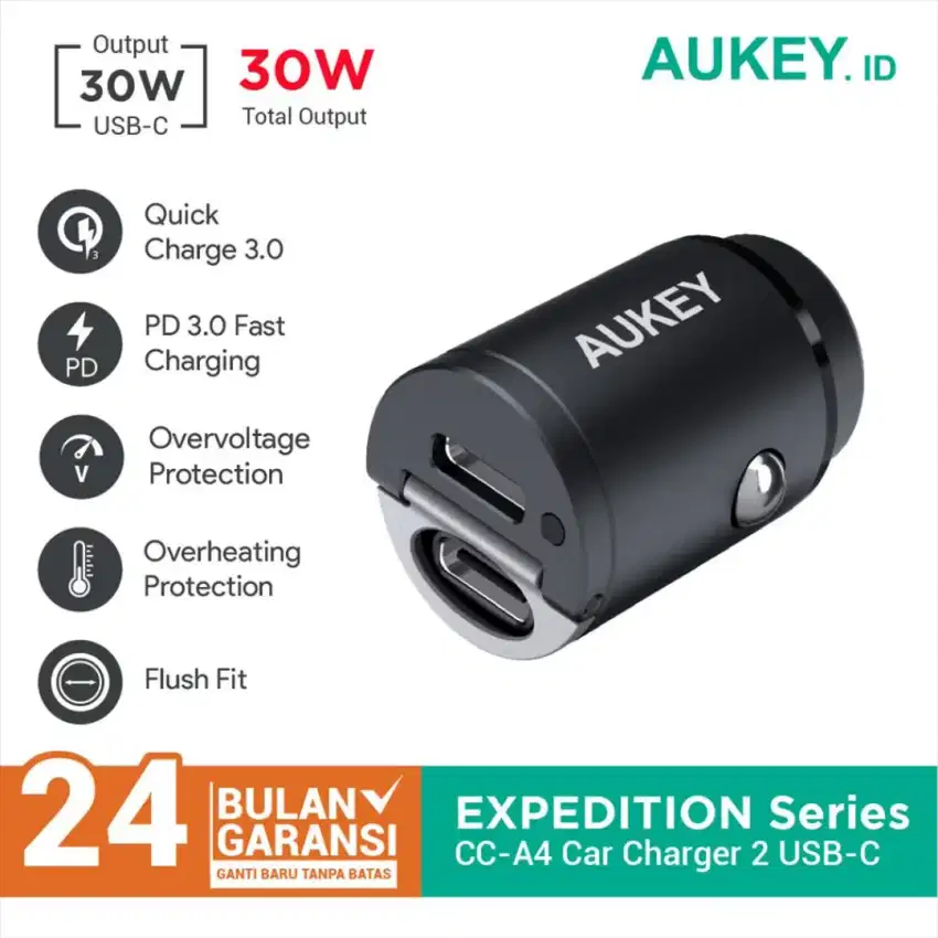 Car Charger Mbil Aukey CC-A4 2 Port (PD + Quick Charge)