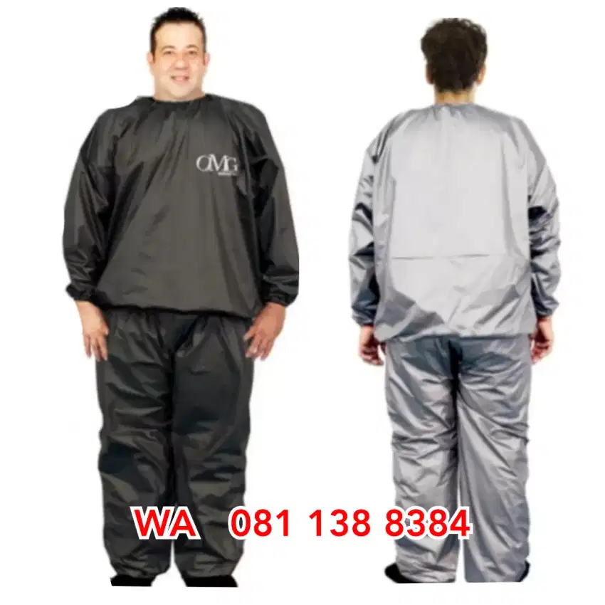 Jaket Sauna (Sauna Suits) Lengkap Celana Ukuran XXL/XXXL Silver /Hitam