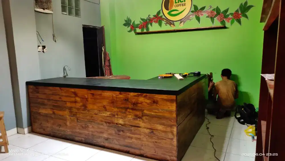 Booth meja bar kayu pinus