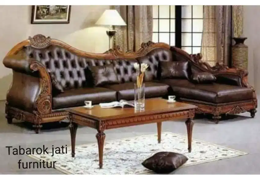 Sofa tamu sudut mewah,bahan kayu jati tua