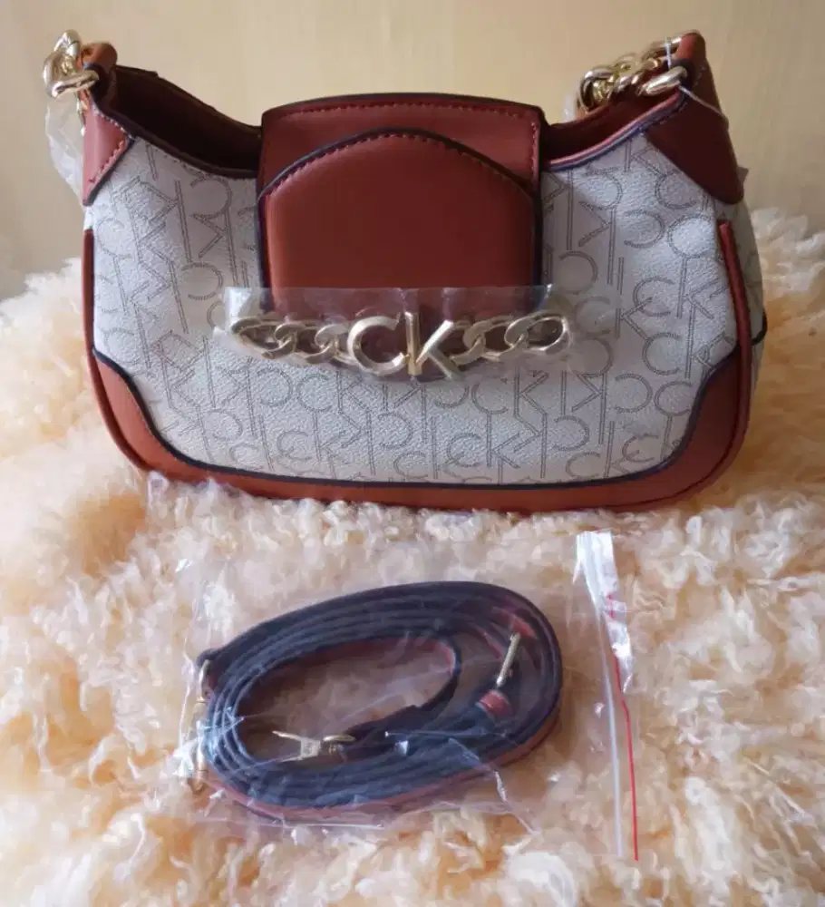 SALE CUCIGUDANG TAS SELEMPANG SLING BAG COKLAT PUTIH TAS PESTA