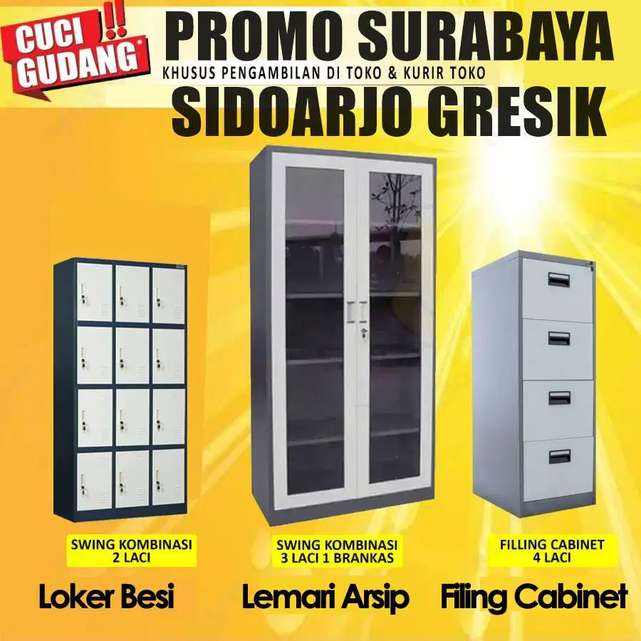 Lemari Arsip Loker filing Cabinet AA19SW Full Kaca Swing Baru & Bekas