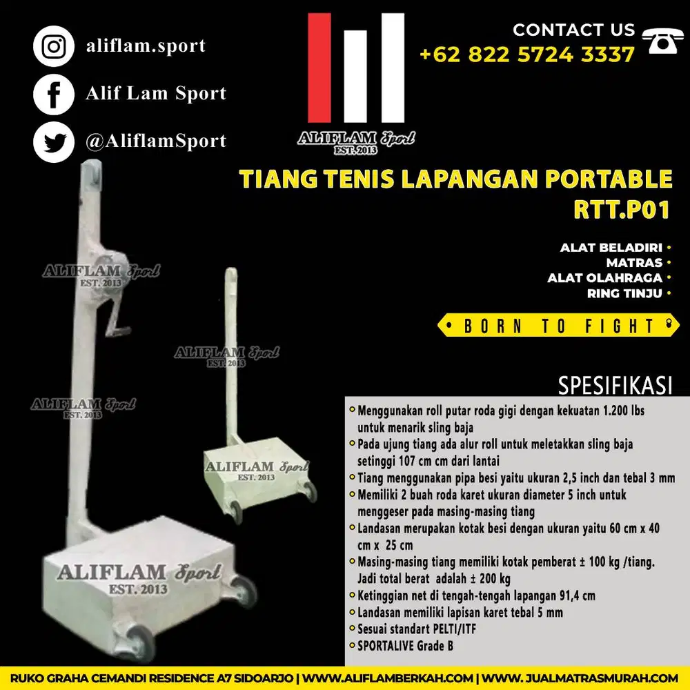 Tiang Net Tenis Lapangan PORTABLE RTT.P01 | Tiang Tennis Portabel RODA