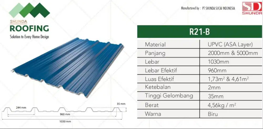 Atap UPVC Shunda Roof R31B sejenis avantguard dan alderon rs