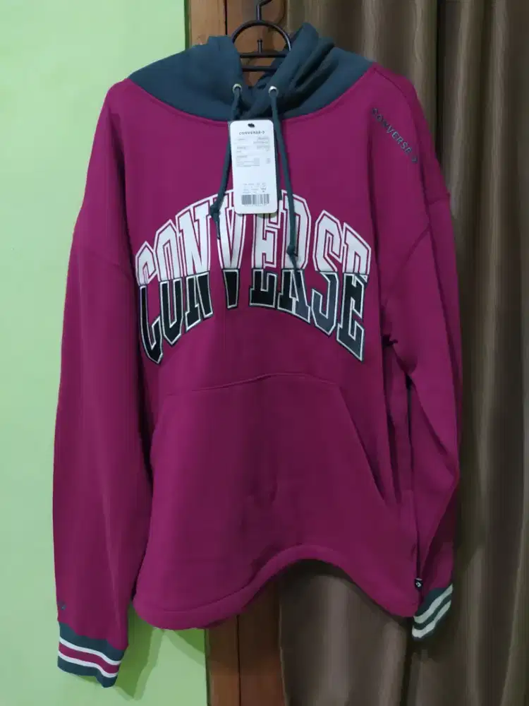 CONVERSE Twisted Varsity Po Hoodie - Rose Maroon Bnwt