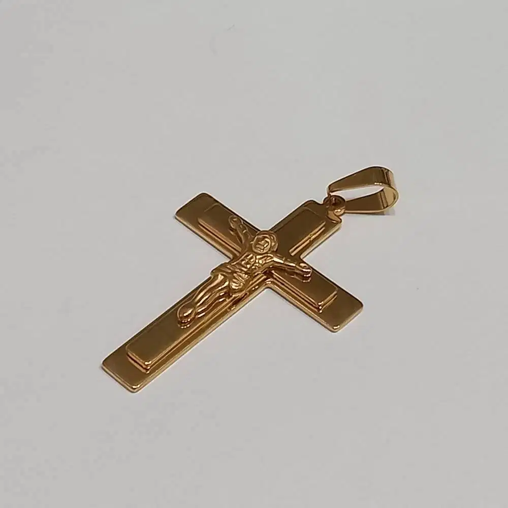 Liontin Kalung Salib Yesus Titanium Gold Cross Necklace 5,5cm x 8,5cm