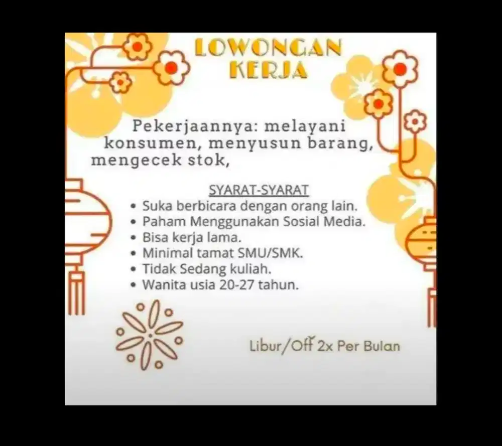 Lowongan kerja karyawati bagian penjualan di toko elektronik