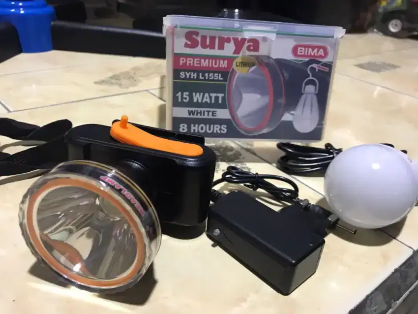 SURYA BIMA senter kepala baru + lampu 15 watt baru