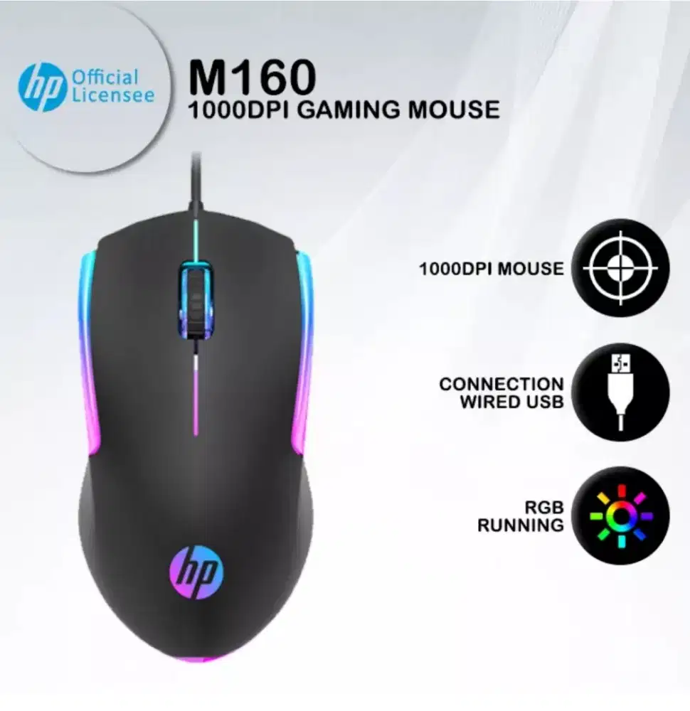 Mouse Gaming HP M160 - 1000DPI RGB USB Wired