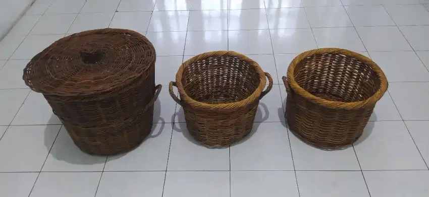 Keranjang Rotan Bekas Asli Multifungsi Diameter Besar