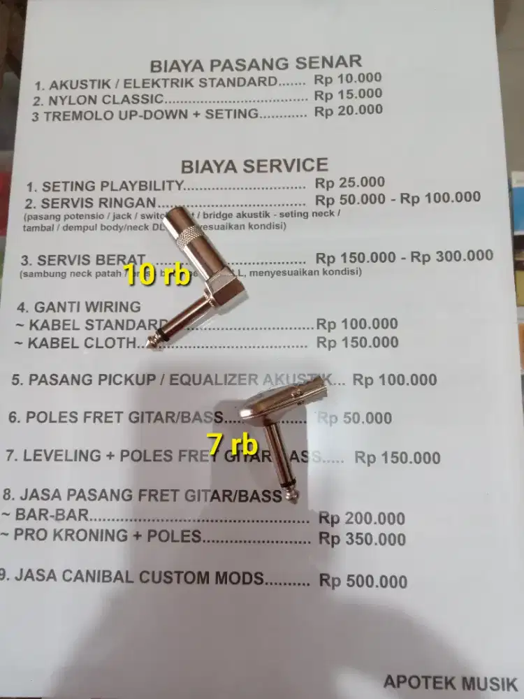 jek gitar bass kibot kepala jack model L untuk kabel
