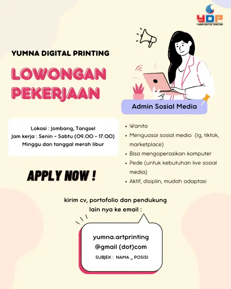 Lowongan kerja Admin sosial media
