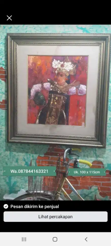 Lukisan penari bali media kanvas cat minyak koleksi antik vintage rare