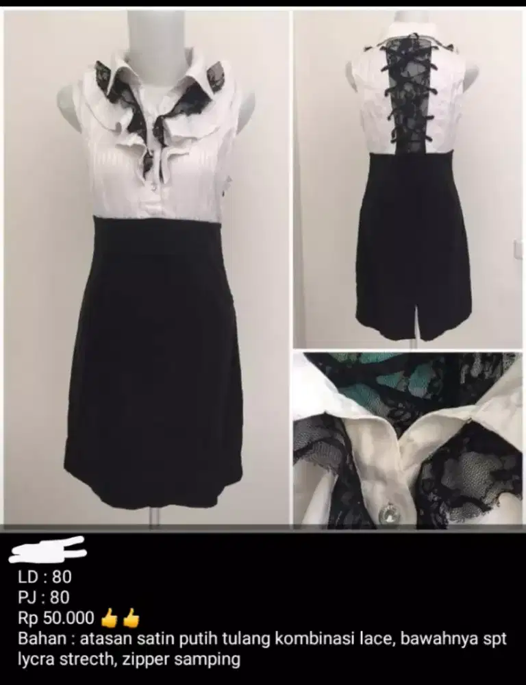 Dress putih hitam semi formal brokat