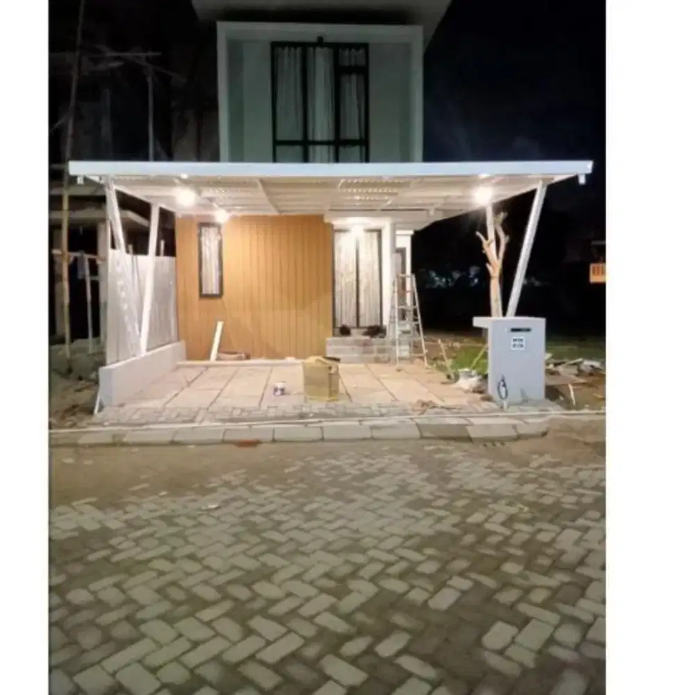 Pemasangan kanopi rumah rangka baja ringan atap alderon Single layer