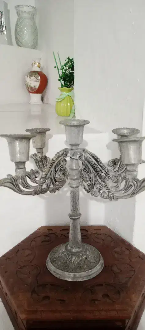 tempat lilin cabang 5 motif ukir jadul klasik antik