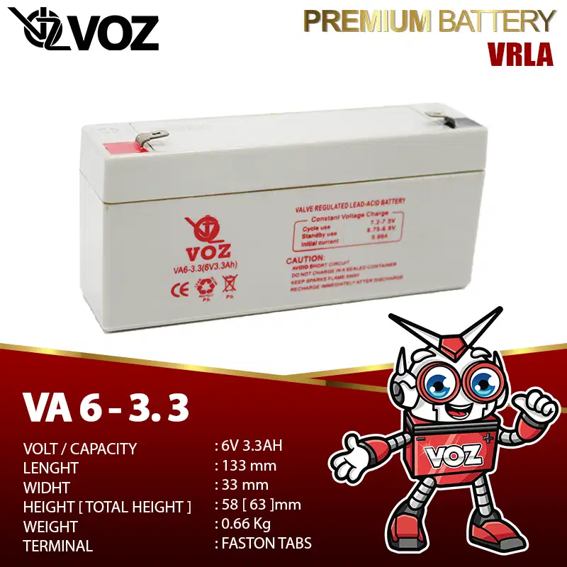 Aki Baterai Kering VOZ Battery 6V 3.3Ah AGM
