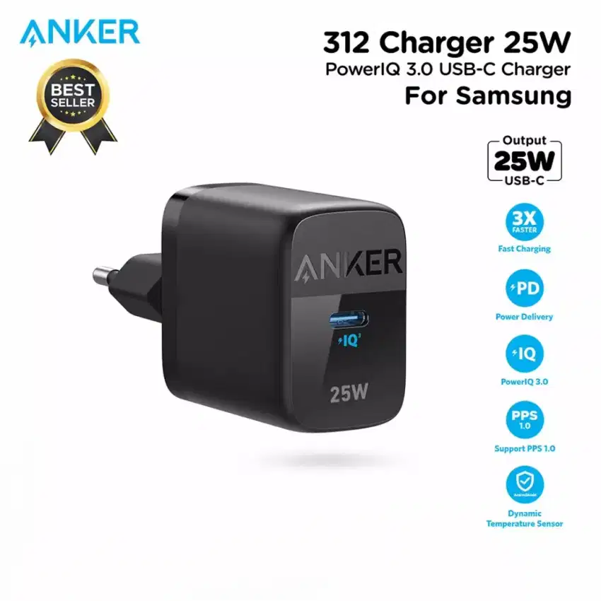 ANKER 312 Charger 25W PowerIQ 3.0 USB C Charger Hitam Ori