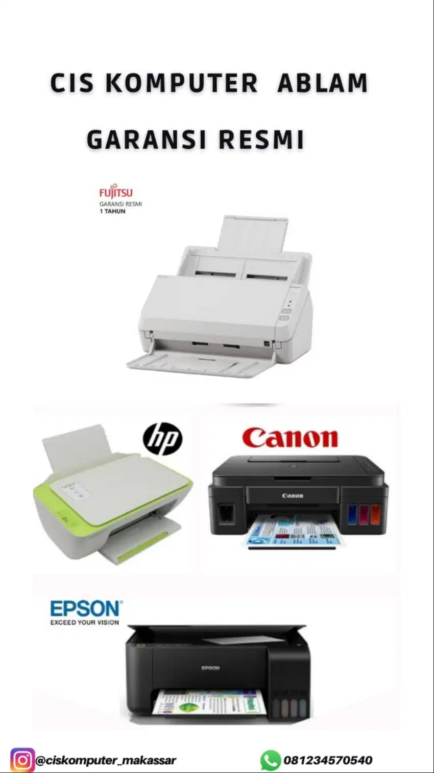 PROMO Printer Baru LIKE NEW, Garansi 1 Tahun, Canon, Epson, HP, Fujits