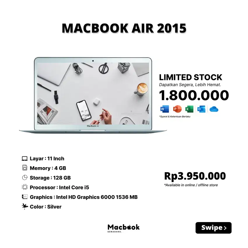 Macbook Air 2015 RAM 4 GB / Storage 128 GB