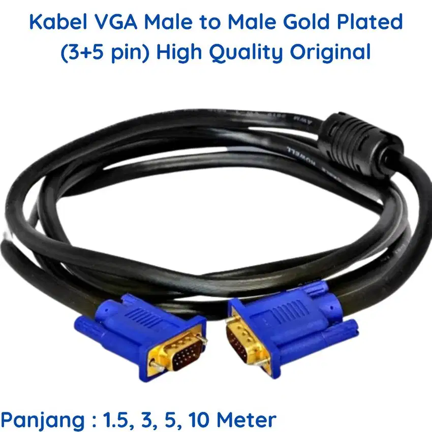 Kabel VGA Male Gold Plated 3+5pin HD Monitor LED LCD Proyektor Infocus