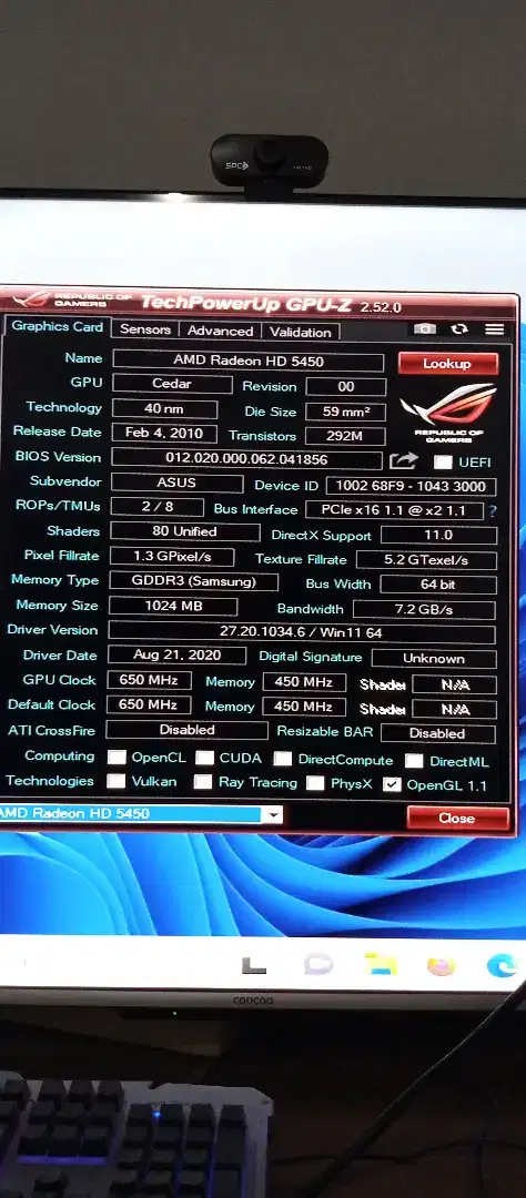 vga asus hd5450 amd 1gb directx11 hdmi