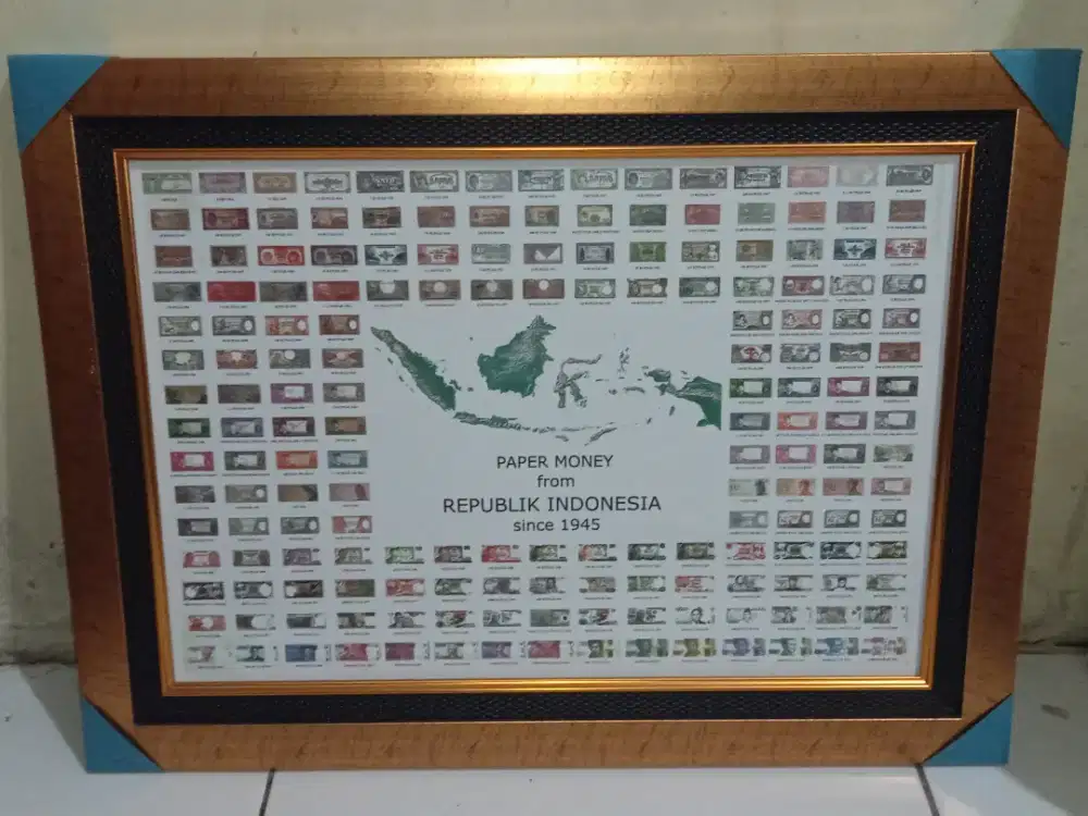 Bingkai poster Uang Republik Indonesia Dari 1945 - 2016