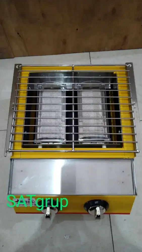 Pemanggang gas ikan,ayam,sate, jagung, dll/ roaster 2 tungku +kaca