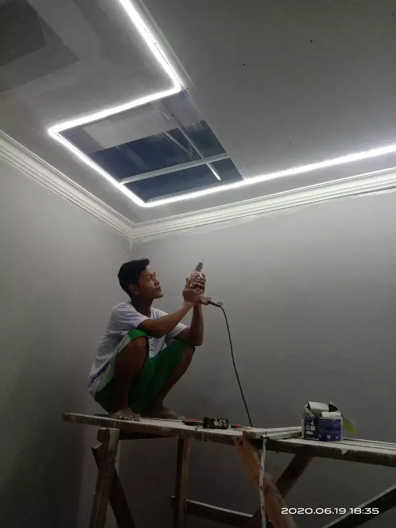 Pasang plafon Gypsum, partisi Gypsum, PVC, aksesoris lainnya