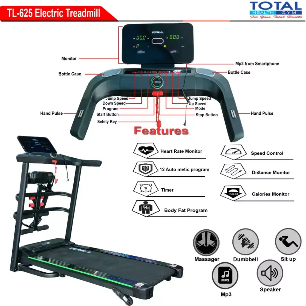 TREADMILL ELEKTRIK TL 625 TIGA FUNGSI