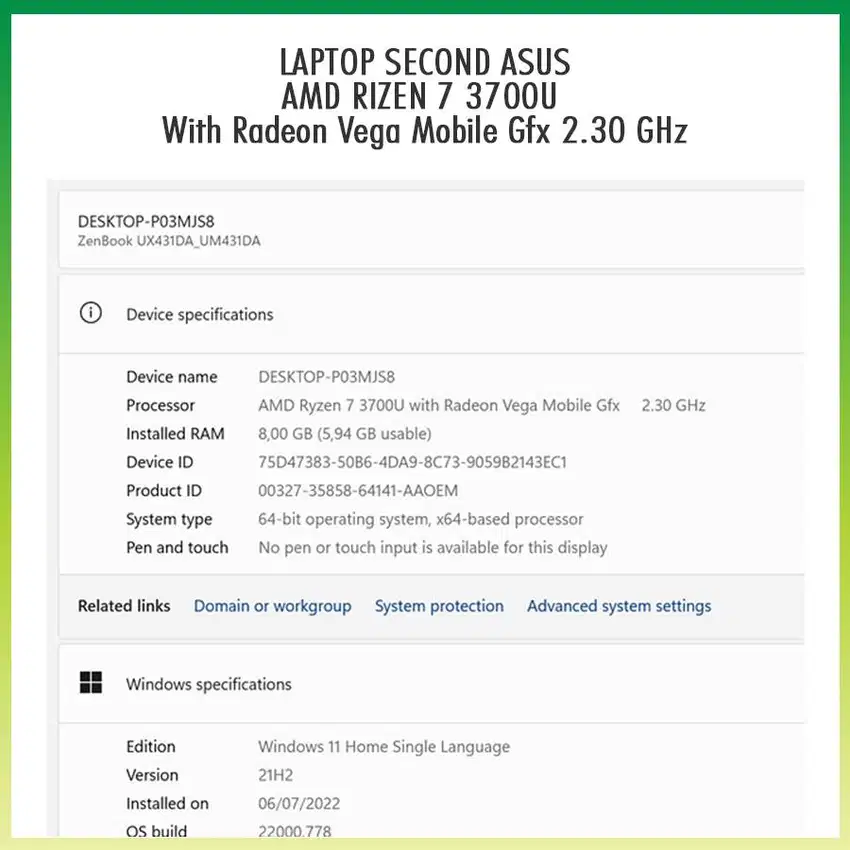 LAPTOP SECOND ASUS AMD RYZEN 7