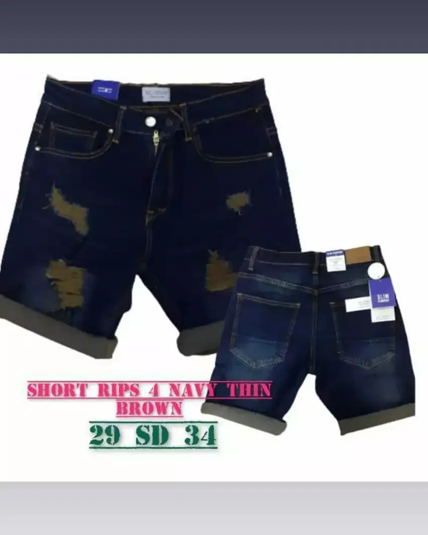 Shorts jeans NODENIM navy thin brown rips. Harga promosi.