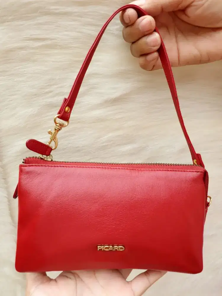 Dompet Picard Wanita Merah Kulit Asli Banyak Ruang