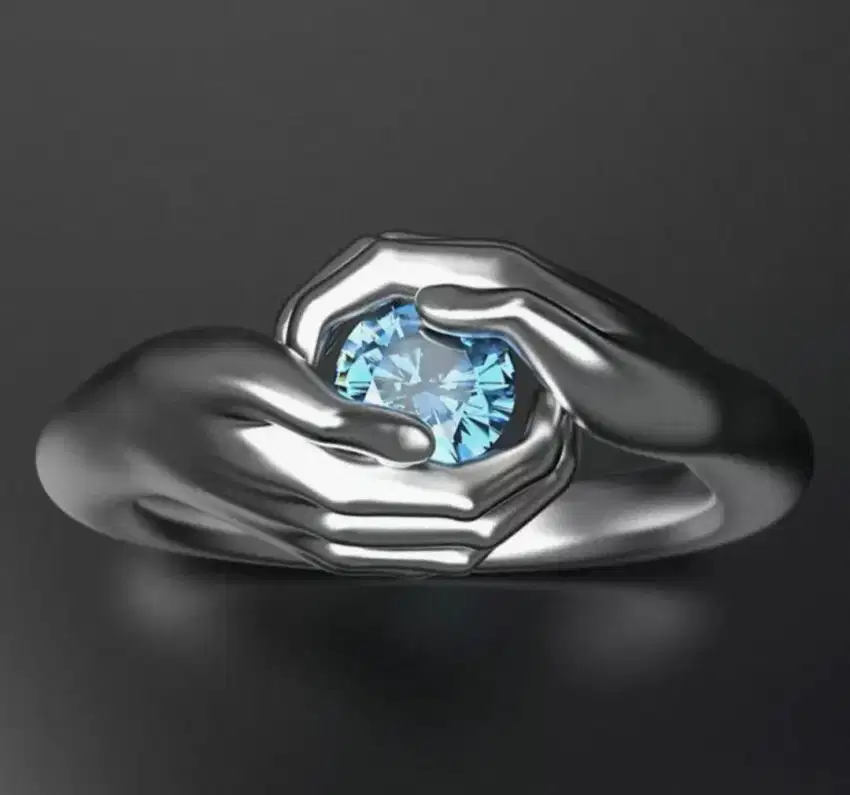 Cincin Bertatahkan Zircon Biru ukuran no.9 utk Pesta Santai Pernikahan