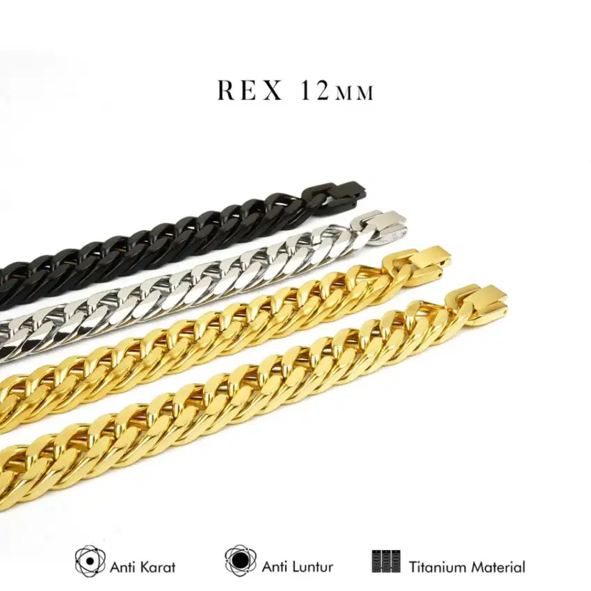 PREMIUM Bracelet REX 12mm Gelang Rantai Titanium AntiKarat Pria Wanita