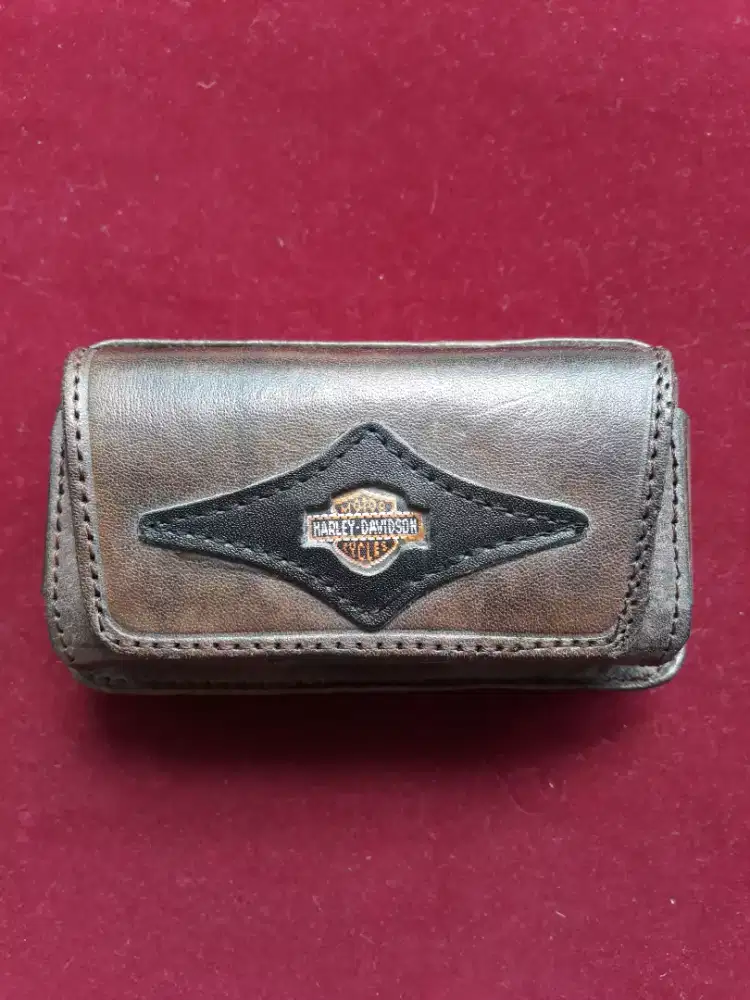 Wadah HP jadul-dobel case-HARLEY DAVIDSON-kulit asli