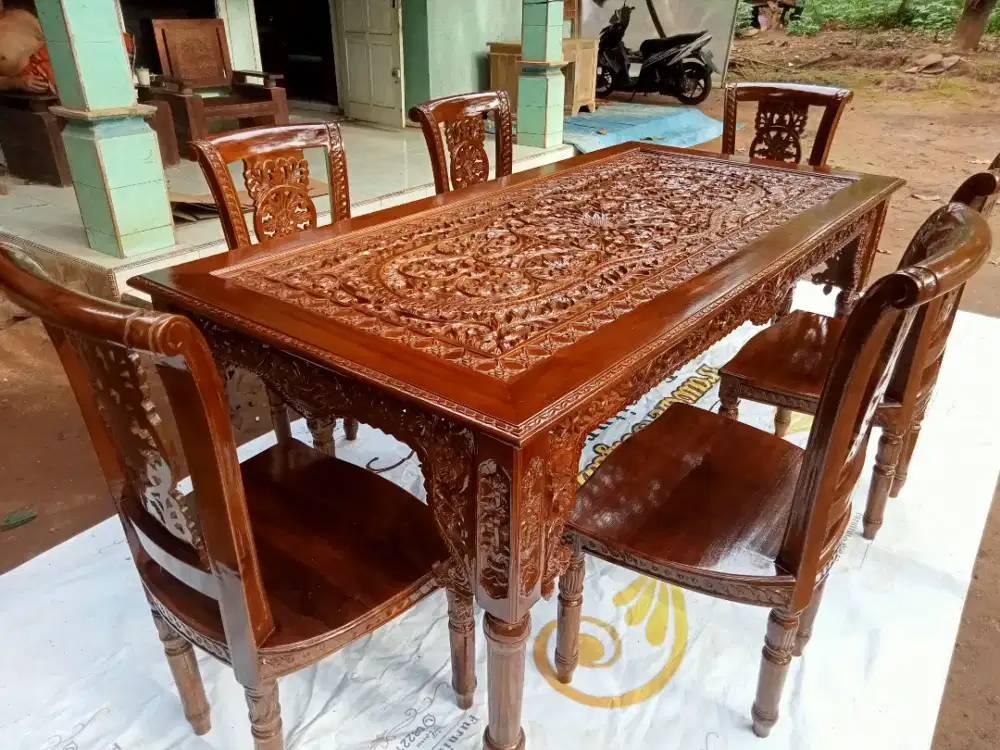 Kursi makan meja ukir krawangan terlaris materil dari kayu jati