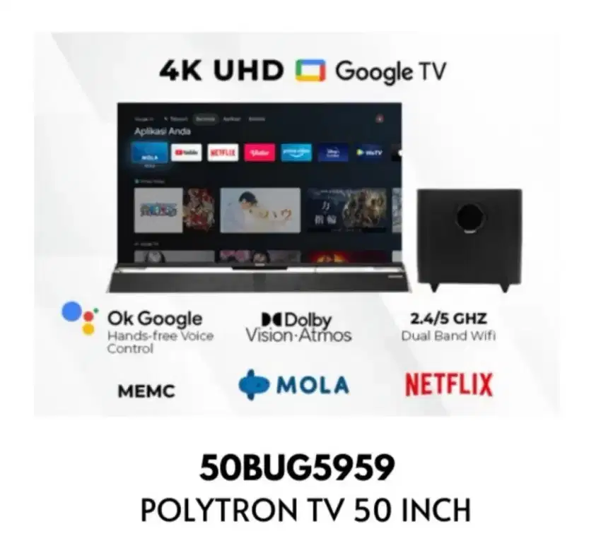 Tv Led Polytron 50 inc Android GoogleTv Soundbar 4K UHD Bug5959