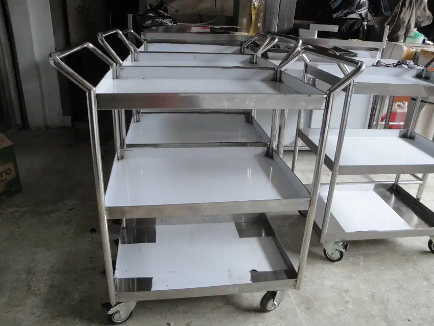 TROLLY MAKANAN FOOD TROLLEY 3 SUSUN 2 SUSUN STAINLESS STEEL