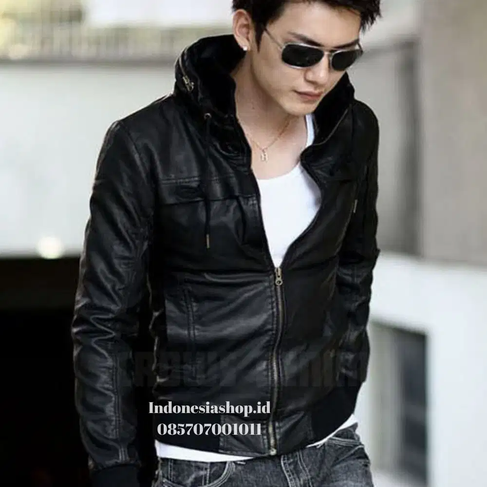 Jacket Leather Black Korean Style