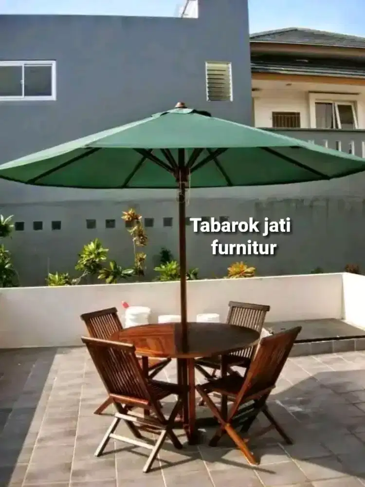 Meja makan payung taman,k4, bahan kayu jati tua