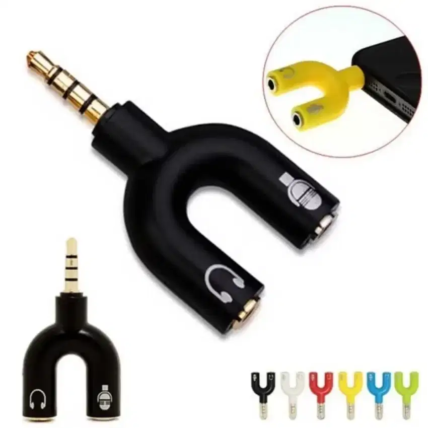 Audio Splitter Jack 3.5mm to dual female U Shape 2in1 Mic dan Audio